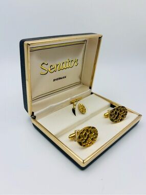 Vintage Sherman "Senator" Cufflinks & Tie Tack Set –  Original Box